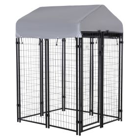 Heavy Duty Outdoor Dog Kennel 4 x 4 x 6 Exercise Playpen Galvanized Steel Fence UV-Resistant Oxford Cloth Roof Secure Lock Black